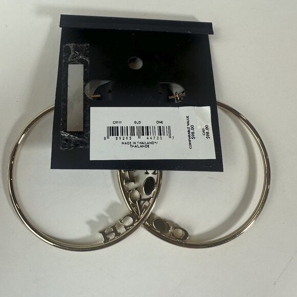 Coach Medium Hoop Earrings Gold Signature Logo Spellout Jewel Rhinestone - Picture 3 of 11